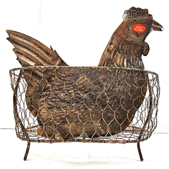 Vintage Rustic Collectible Metal Wire Chicken Basket Hen Chicks Farmhouse Decor - Picture 5 of 8